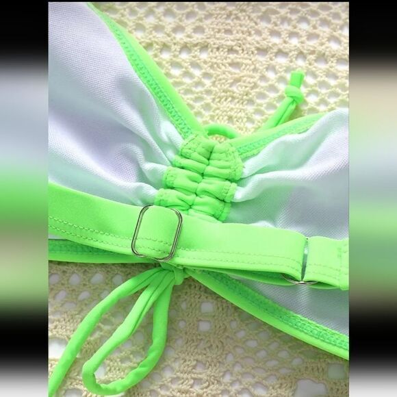 Florescent green drawstring bikini sz Medium - Picture 4 of 8